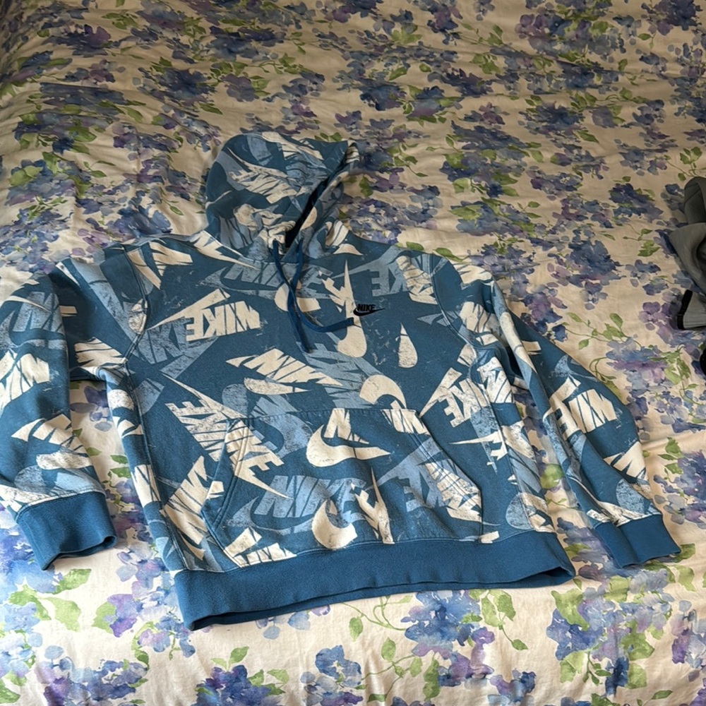 Nike Teal and White Patterned Hoodie